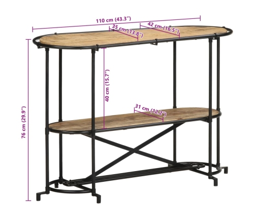 Mesa consola madera maciza de mango rugosa 110x42x76 cm