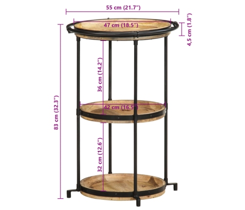 Mesa auxiliar madera maciza de mango Ø55x83 cm