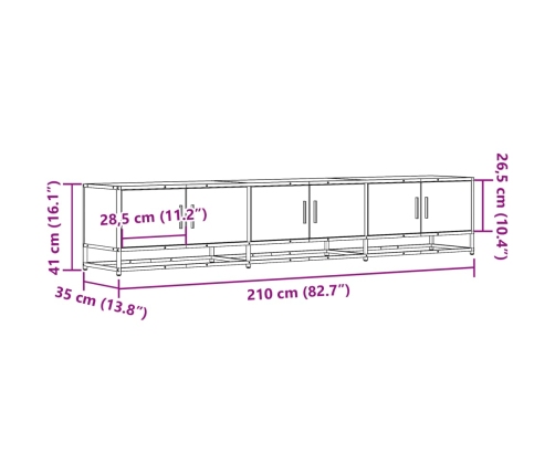 Mueble para TV madera de ingeniería negro 210x35x41 cm