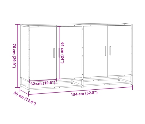 Aparador madera de ingeniería roble Sonoma 134x35x76 cm