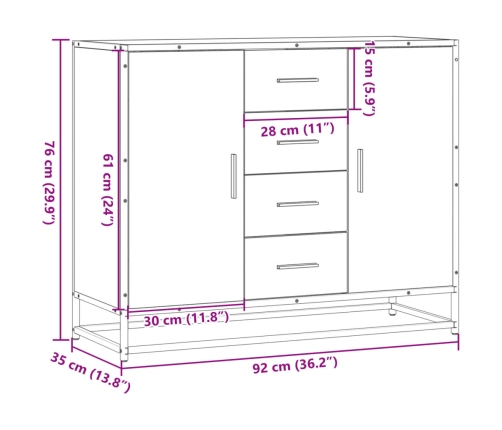 Aparador de madera de ingeniería negro 92x35x76 cm