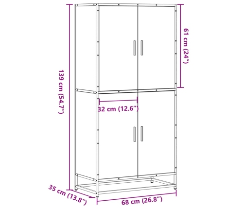 Aparador alto madera de ingeniería negro 68x35x139 cm