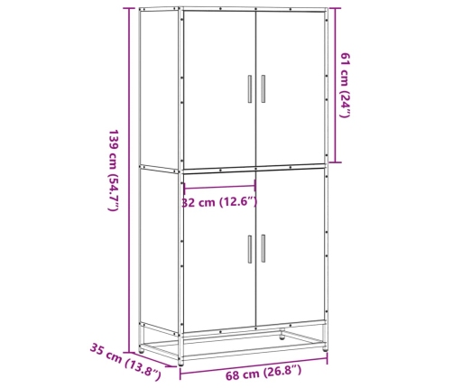 Aparador alto madera de ingeniería gris Sonoma 68x35x139 cm