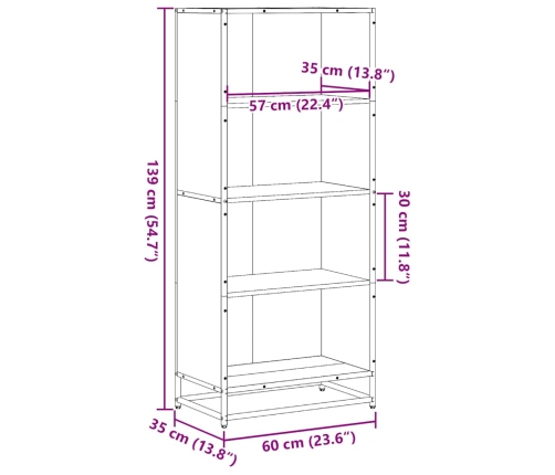 Estantería de madera de ingeniería negra 60x35x139 cm