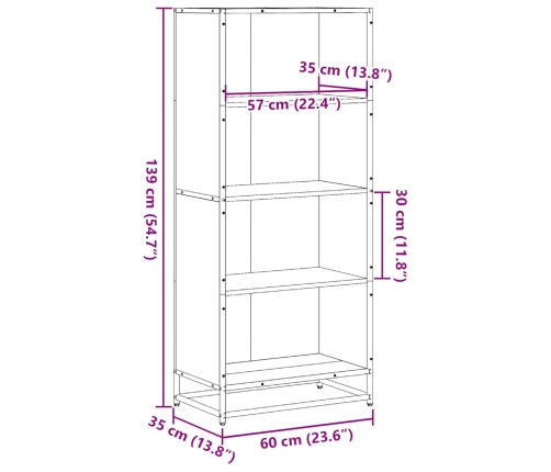 Estantería de madera de ingeniería gris Sonoma 60x35x139 cm