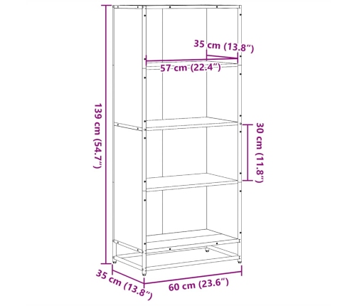 Estantería de madera de ingeniería marrón roble 60x35x139 cm