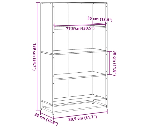 Estantería de madera de ingeniería negra 80,5x35x139 cm