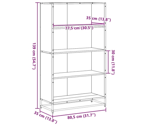 Estantería de madera de ingeniería roble Sonoma 80,5x35x139 cm