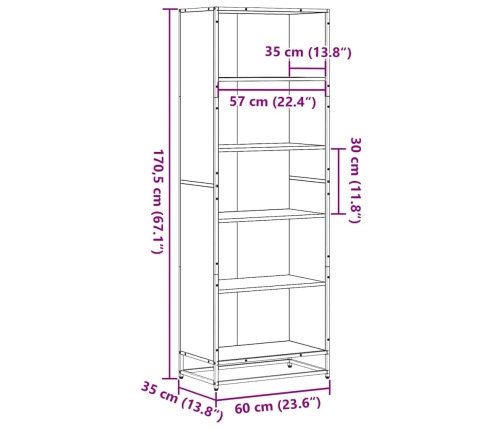 Estantería de madera de ingeniería negra 60x35x170,5 cm