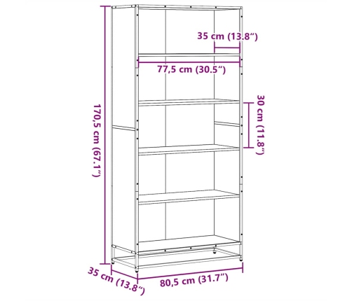 Estantería madera de ingeniería roble ahumado 80,5x35x170,5 cm