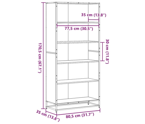 Estantería de madera de ingeniería gris Sonoma 80,5x35x170,5 cm