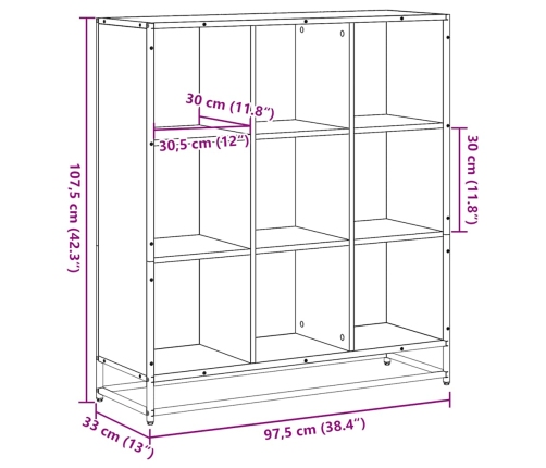 Estantería de madera ingeniería y metal negro 97,5x33x107,5 cm