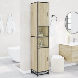 Armario de baño madera y metal roble Sonoma 35x37,5x188,5 cm