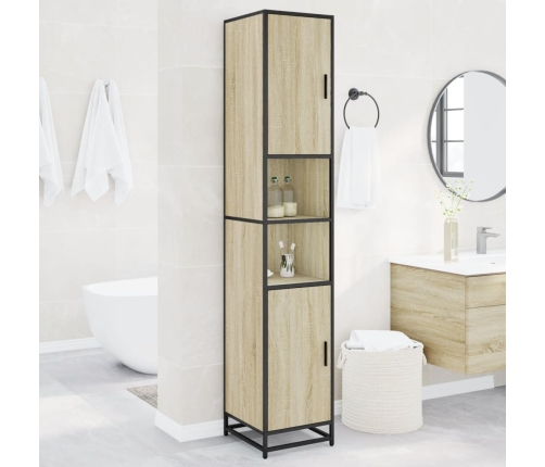 Armario de baño madera y metal roble Sonoma 35x37,5x188,5 cm