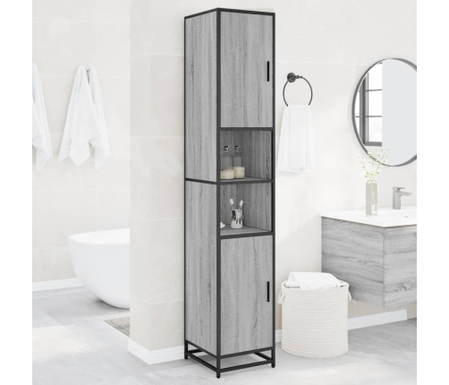 Armario de baño madera y metal gris Sonoma 35x37,5x188,5 cm