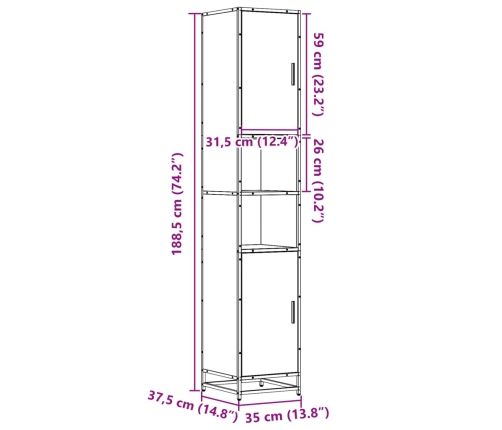 Armario de baño madera y metal marrón roble 35x37,5x188,5 cm