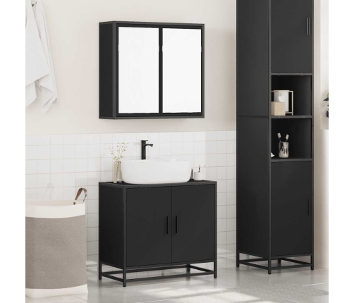 Juego de muebles de baño 2 pzas madera contrachapada negro