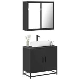 Juego de muebles de baño 2 pzas madera contrachapada negro