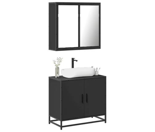 Juego de muebles de baño 2 pzas madera contrachapada negro