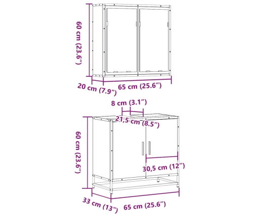 Set de muebles de baño 2 pzas madera contrachapada roble Sonoma