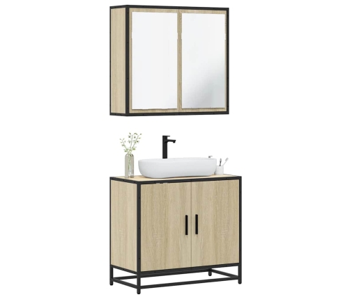 Set de muebles de baño 2 pzas madera contrachapada roble Sonoma