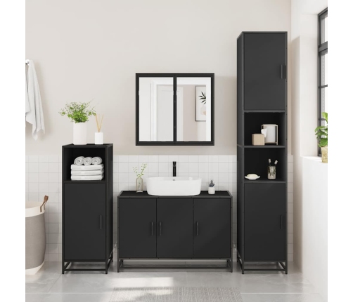 Juego de muebles de baño 2 pzas madera contrachapada negro