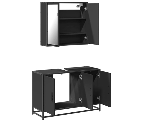 Juego de muebles de baño 2 pzas madera contrachapada negro