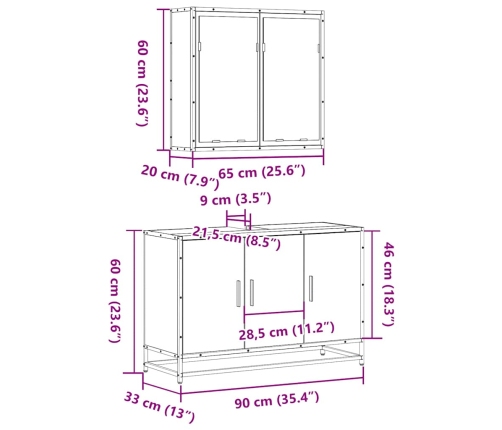 Juego de muebles de baño 2 pzas madera contrachapada negro