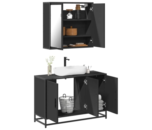 Juego de muebles de baño 2 pzas madera contrachapada negro