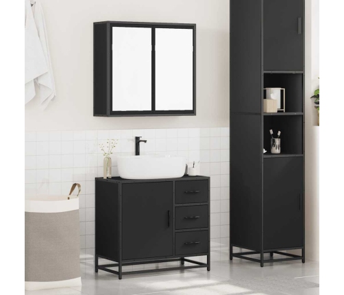 Juego de muebles de baño 2 pzas madera contrachapada negro