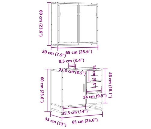 Juego de muebles de baño 2 pzas madera contrachapada negro