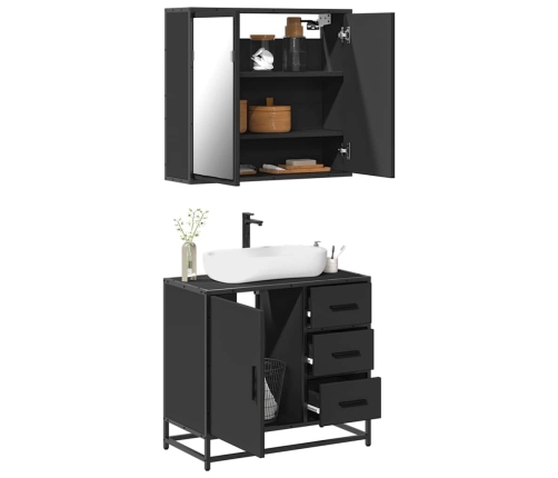 Juego de muebles de baño 2 pzas madera contrachapada negro