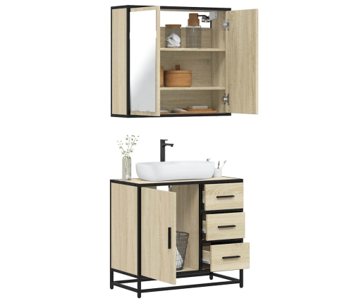 Set de muebles de baño 2 pzas madera contrachapada roble Sonoma