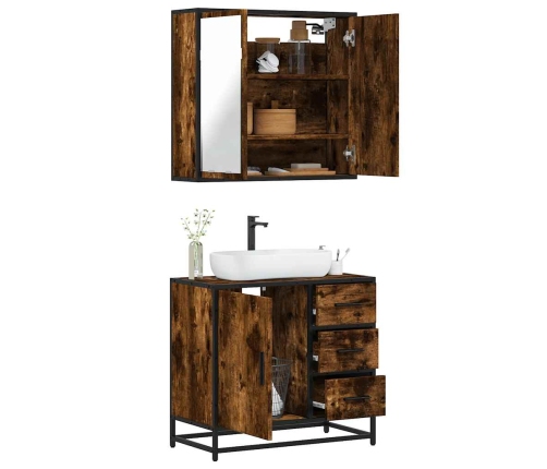 Set de muebles baño 2 pzas madera contrachapada roble ahumado