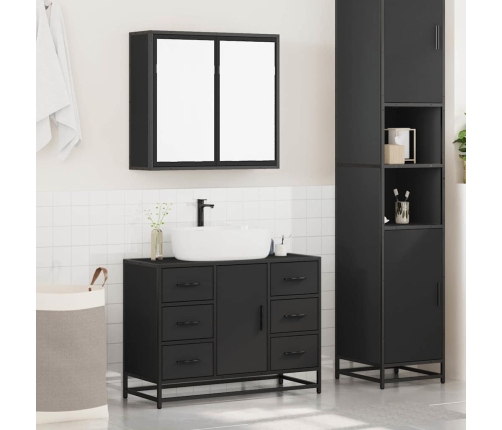 Juego de muebles de baño 2 pzas madera contrachapada negro