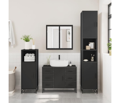 Juego de muebles de baño 2 pzas madera contrachapada negro