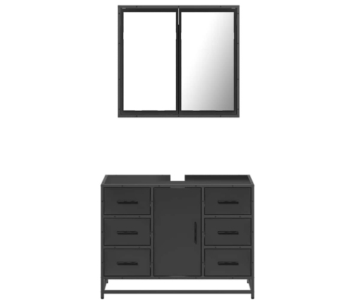 Juego de muebles de baño 2 pzas madera contrachapada negro