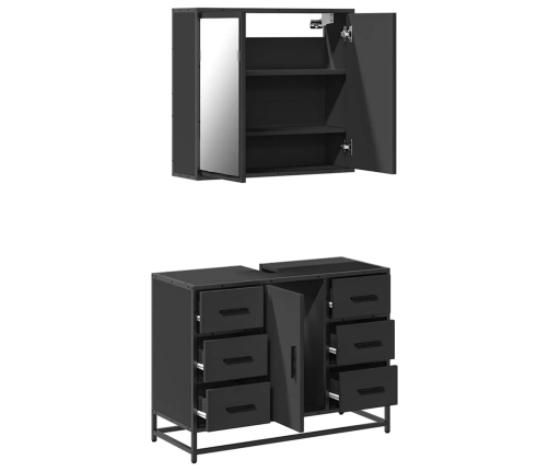 Juego de muebles de baño 2 pzas madera contrachapada negro