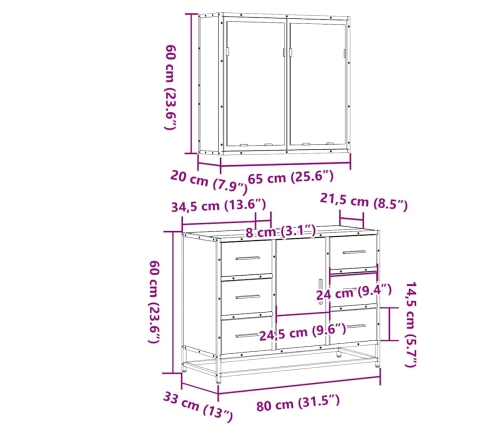 Juego de muebles de baño 2 pzas madera contrachapada negro