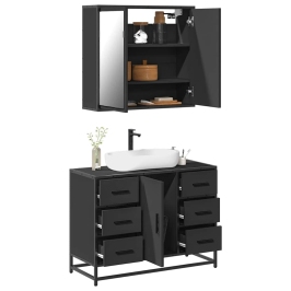 Juego de muebles de baño 2 pzas madera contrachapada negro