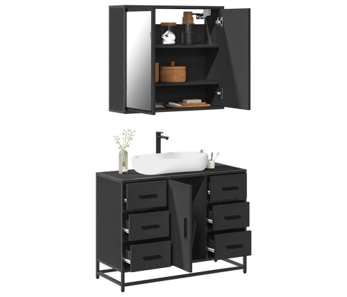 Juego de muebles de baño 2 pzas madera contrachapada negro