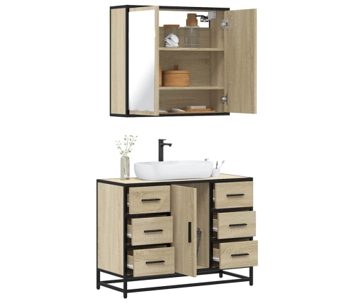 Set de muebles de baño 2 pzas madera contrachapada roble Sonoma