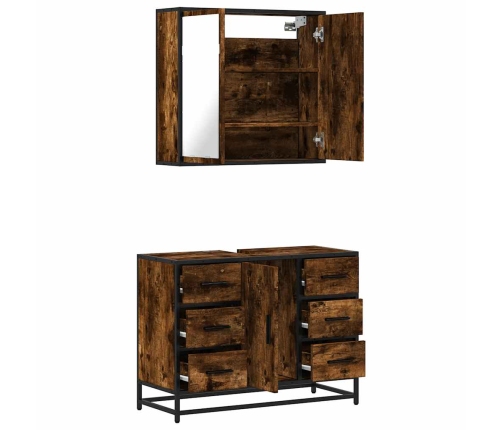 Set de muebles baño 2 pzas madera contrachapada roble ahumado