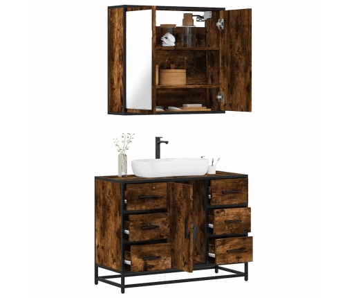 Set de muebles baño 2 pzas madera contrachapada roble ahumado