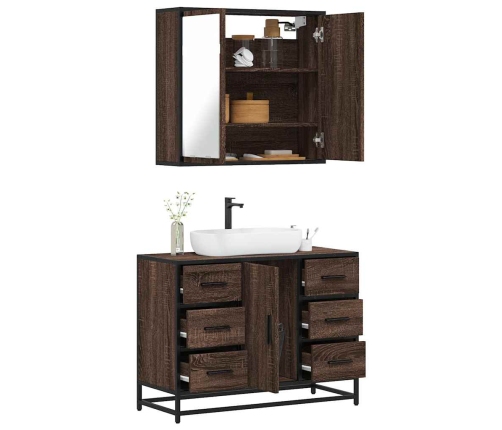 Set de muebles baño 2 pzas madera contrachapada marrón roble