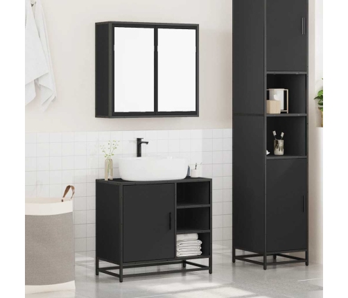 Juego de muebles de baño 2 pzas madera contrachapada negro