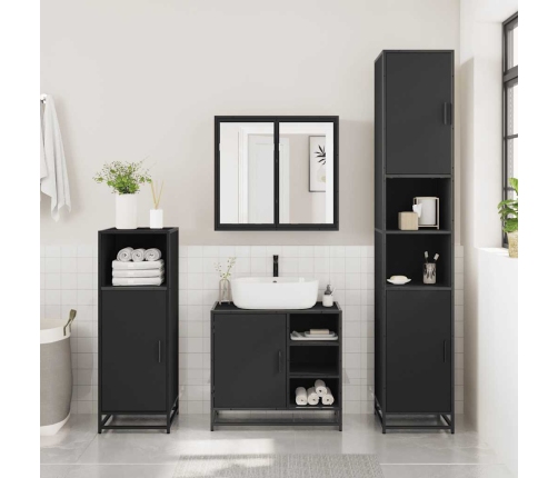 Juego de muebles de baño 2 pzas madera contrachapada negro