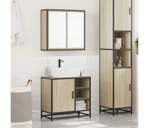 Set de muebles de baño 2 pzas madera contrachapada roble Sonoma