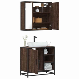 Set de muebles baño 2 pzas madera contrachapada marrón roble