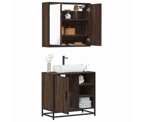 Set de muebles baño 2 pzas madera contrachapada marrón roble